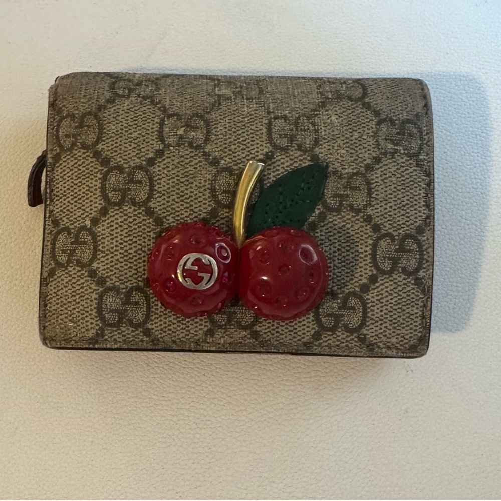Gucci Brown GG Supreme Canvas Wallet with Red Cherry 3D SALE!!